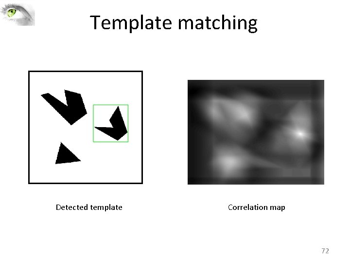 Template matching Detected template Correlation map 72 Template matching Detected template Correlation map 72
