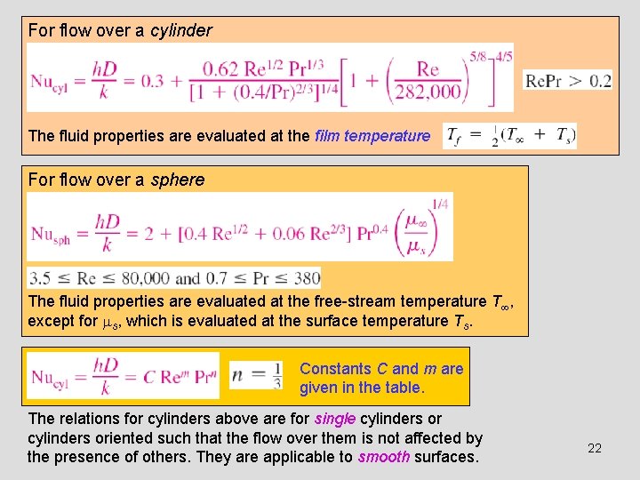 For flow over a cylinder The fluid properties are evaluated at the film temperature