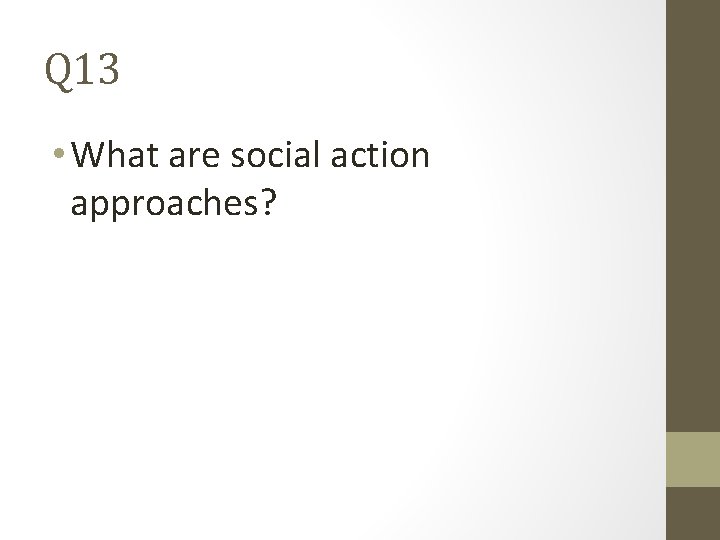 Q 13 • What are social action approaches? 