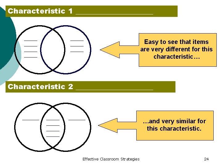 Characteristic 1 ___________ Easy to see that items are very different for this characteristic…