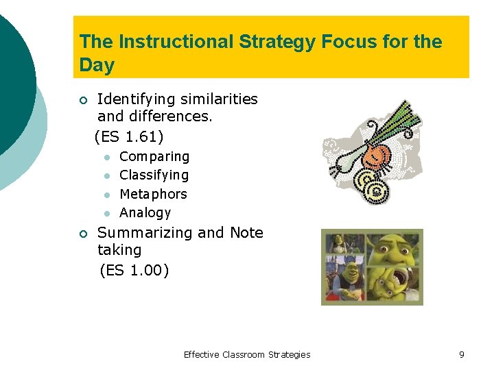 The Instructional Strategy Focus for the Day ¡ Identifying similarities and differences. (ES 1.