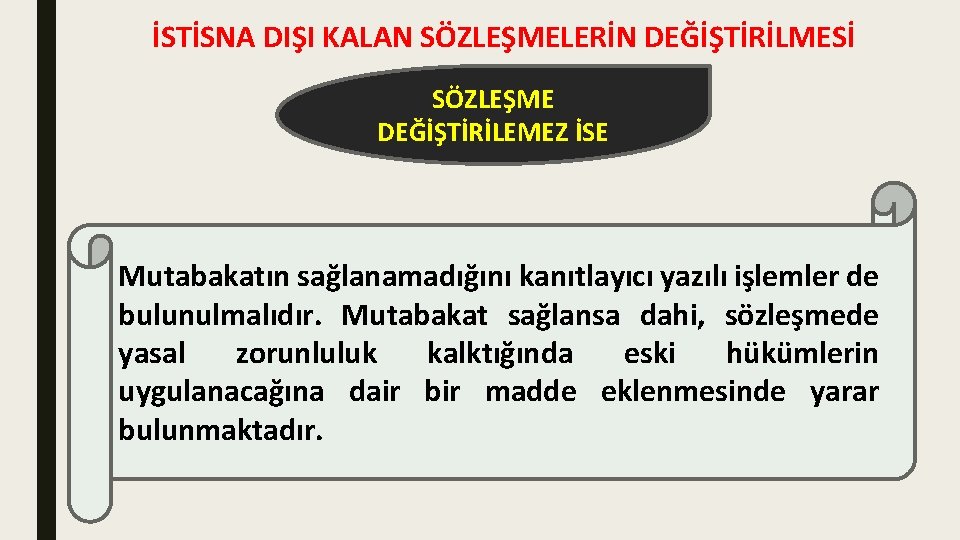 İSTİSNA DIŞI KALAN SÖZLEŞMELERİN DEĞİŞTİRİLMESİ SÖZLEŞME DEĞİŞTİRİLEMEZ İSE Mutabakatın sağlanamadığını kanıtlayıcı yazılı işlemler de