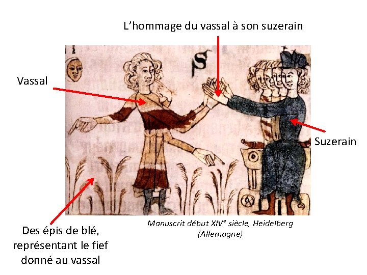 L’hommage du vassal à son suzerain Vassal Suzerain Des épis de blé, représentant le