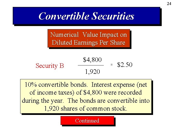 24 Convertible Securities Numerical Value Impact on Diluted Earnings Per Share Security B $4,