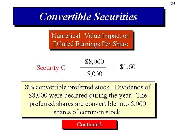 25 Convertible Securities Numerical Value Impact on Diluted Earnings Per Share Security C $8,