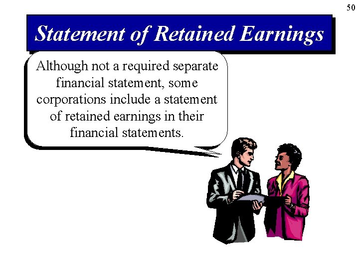 50 Statement of Retained Earnings Although not a required separate financial statement, some corporations