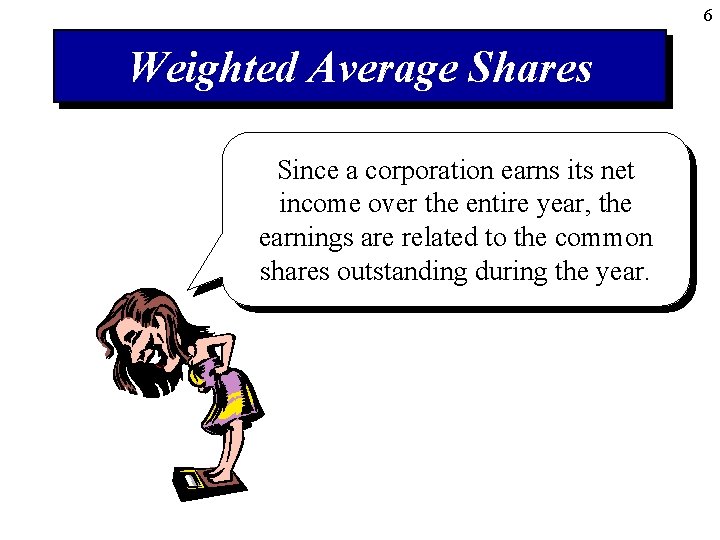 6 Weighted Average Shares Since a corporation earns its net income over the entire