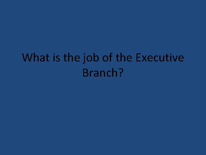 What is the job of the Executive Branch? 