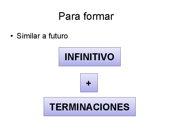 Para formar • Similar a futuro INFINITIVO + TERMINACIONES 