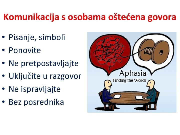 Komunikacija s osobama oštećena govora • • • Pisanje, simboli Ponovite Ne pretpostavljajte Uključite