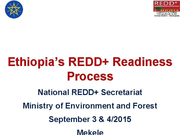 Ethiopia’s REDD+ Readiness Process National REDD+ Secretariat Ministry of Environment and Forest September 3
