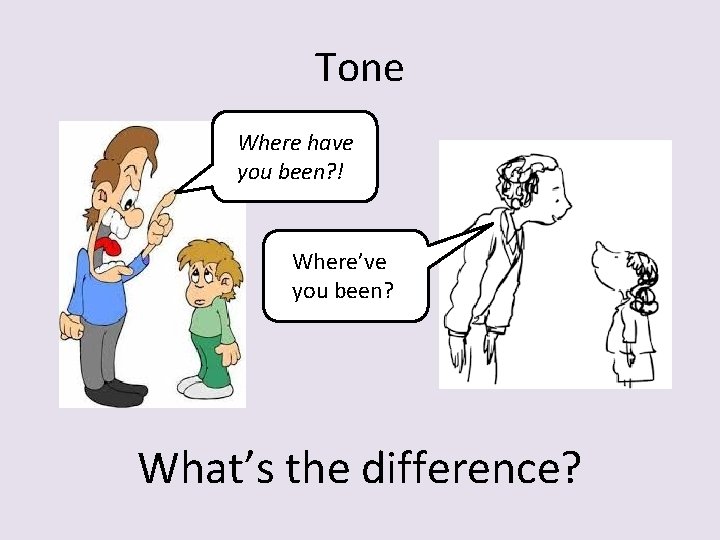 Tone Where have you been? ! Where’ve you been? What’s the difference? 
