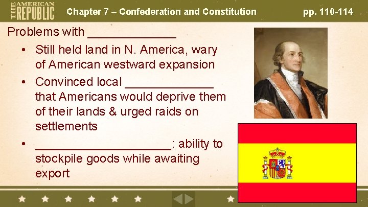 Chapter 7 – Confederation and Constitution Problems with _______ • Still held land in