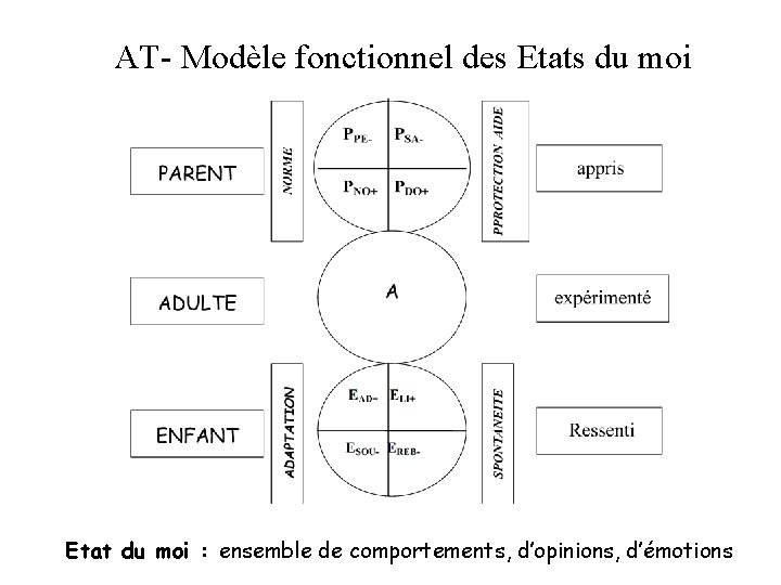 AT- Modèle fonctionnel des Etats du moi Etat du moi : ensemble de comportements,