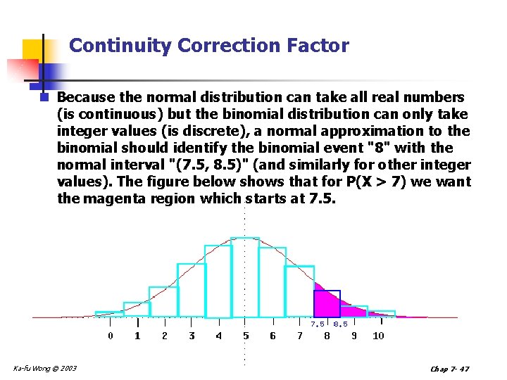 Continuity Correction Factor n Because the normal distribution can take all real numbers (is