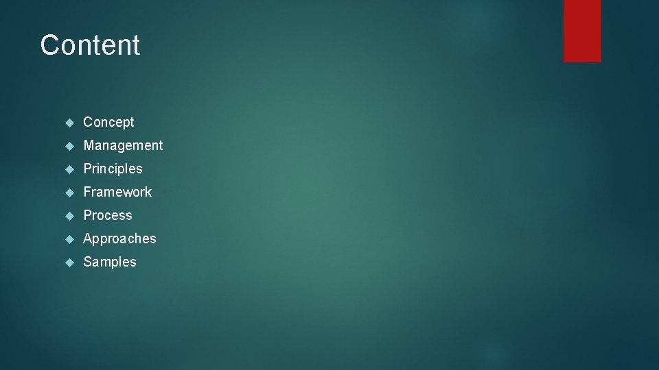 Content Concept Management Principles Framework Process Approaches Samples 