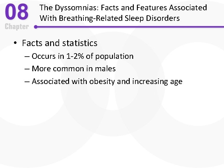 The Dyssomnias: Facts and Features Associated With Breathing-Related Sleep Disorders • Facts and statistics