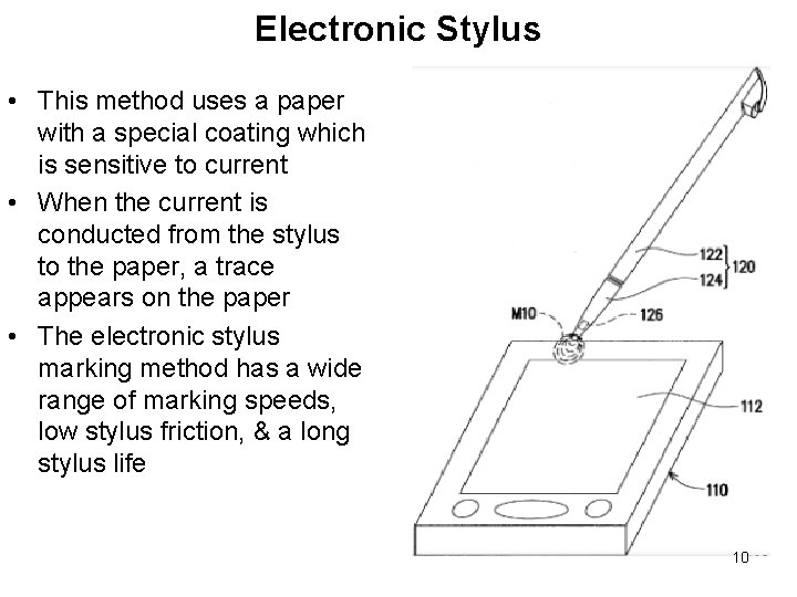 Electronic Stylus • This method uses a paper with a special coating which is Electronic Stylus • This method uses a paper with a special coating which is