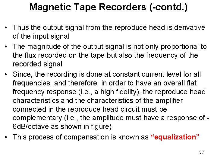 Magnetic Tape Recorders (-contd. ) • Thus the output signal from the reproduce head Magnetic Tape Recorders (-contd. ) • Thus the output signal from the reproduce head