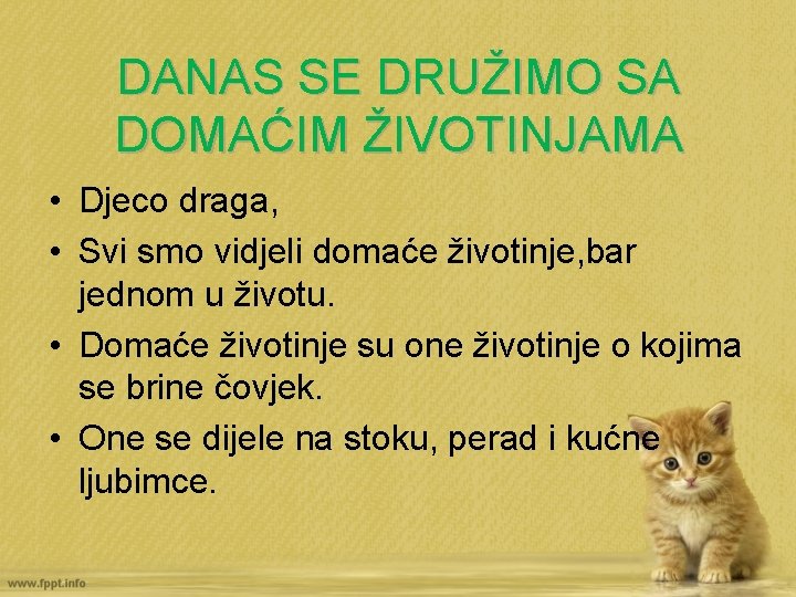 DANAS SE DRUŽIMO SA DOMAĆIM ŽIVOTINJAMA • Djeco draga, • Svi smo vidjeli domaće