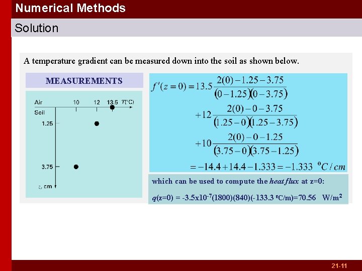 Numerical Methods Solution A temperature gradient can be measured down into the soil as