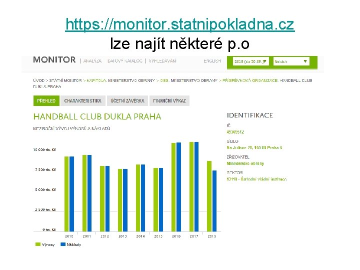 https: //monitor. statnipokladna. cz lze najít některé p. o 