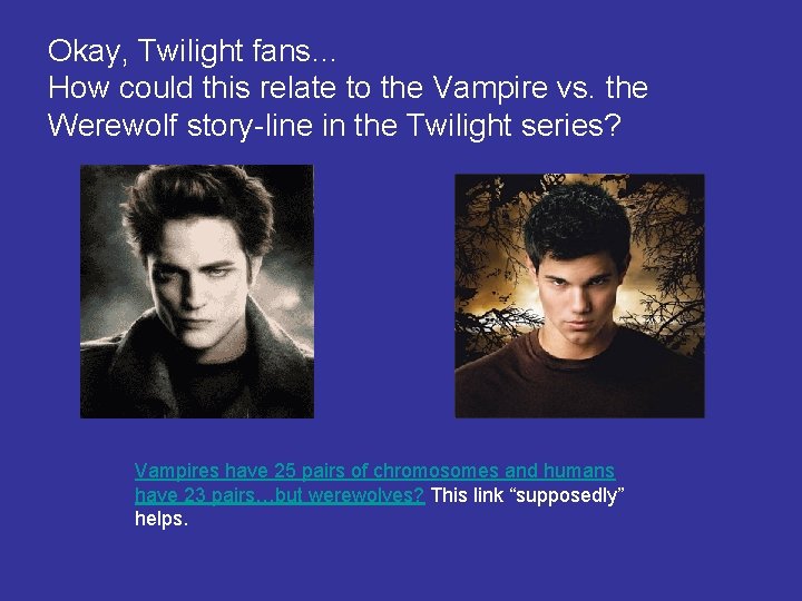 Okay, Twilight fans… How could this relate to the Vampire vs. the Werewolf story-line
