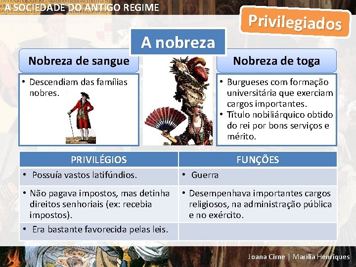 A SOCIEDADE DO ANTIGO REGIME Nobreza de sangue A nobreza • Descendiam das famílias