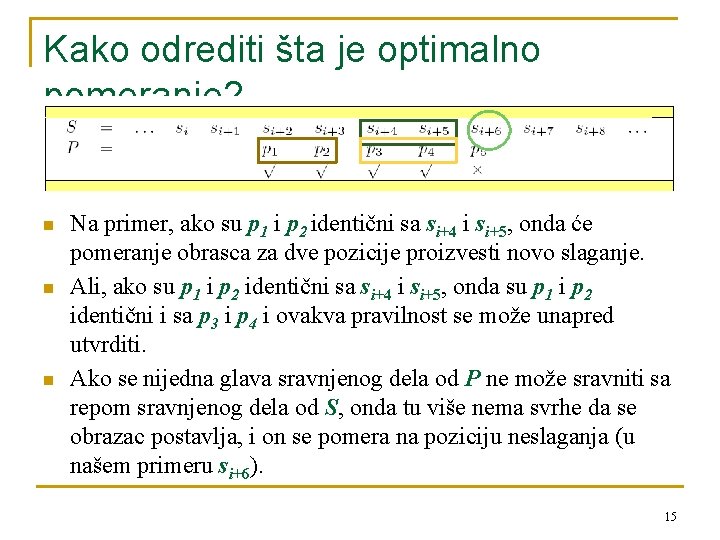 Kako odrediti šta je optimalno pomeranje? n n n Na primer, ako su p