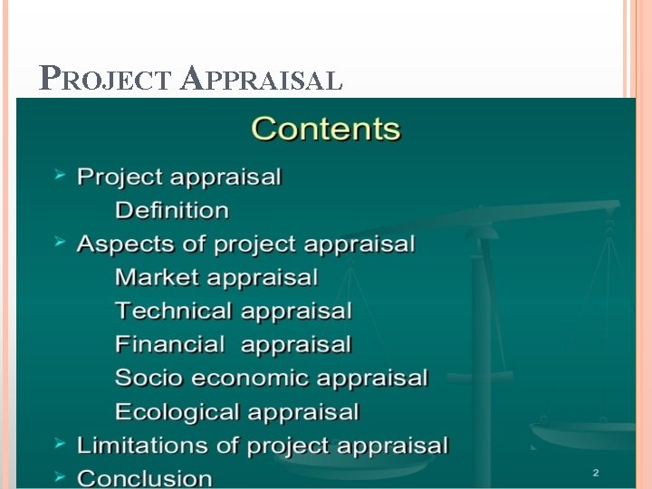 PROJECT APPRAISAL 