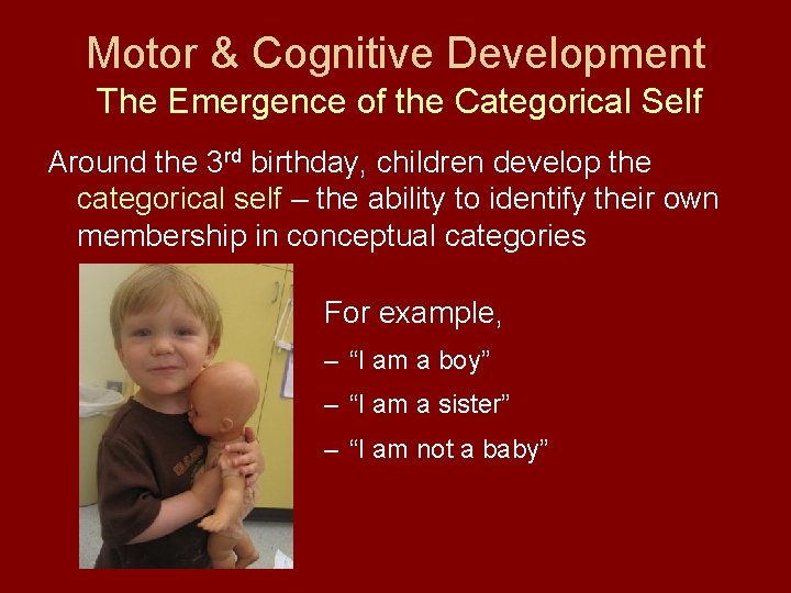 Motor & Cognitive Development The Emergence of the Categorical Self Around the 3 rd