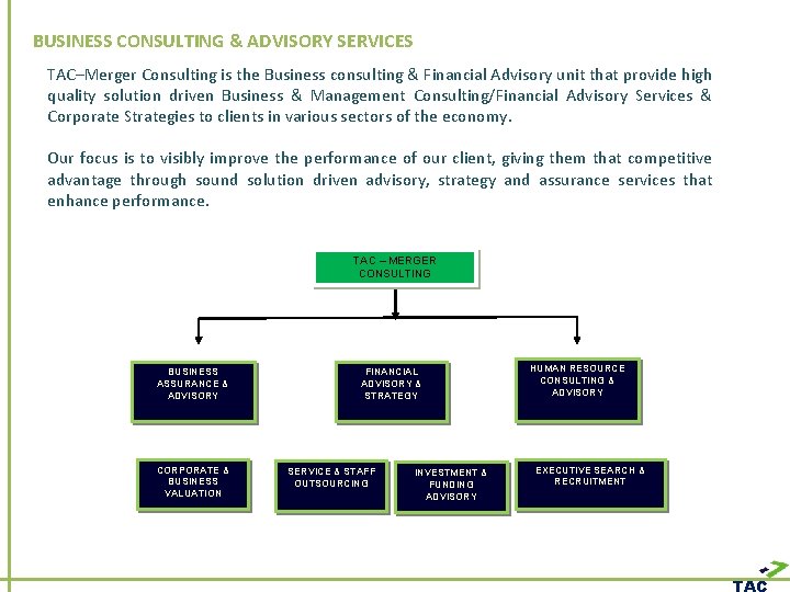 BUSINESS CONSULTING & ADVISORY SERVICES TAC–Merger Consulting is the Business consulting & Financial Advisory