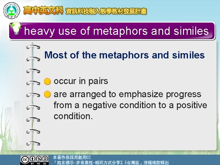 heavy use of metaphors and similes Most of the metaphors and similes occur in heavy use of metaphors and similes Most of the metaphors and similes occur in