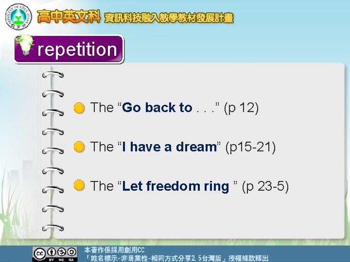 repetition The “Go back to. . . ” (p 12) The “I have a repetition The “Go back to. . . ” (p 12) The “I have a