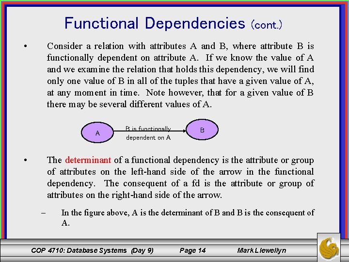 Functional Dependencies • (cont. ) Consider a relation with attributes A and B, where