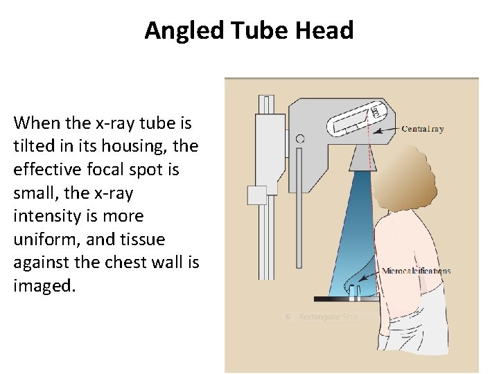 Angled Tube Head When the x-ray tube is tilted in its housing, the effective