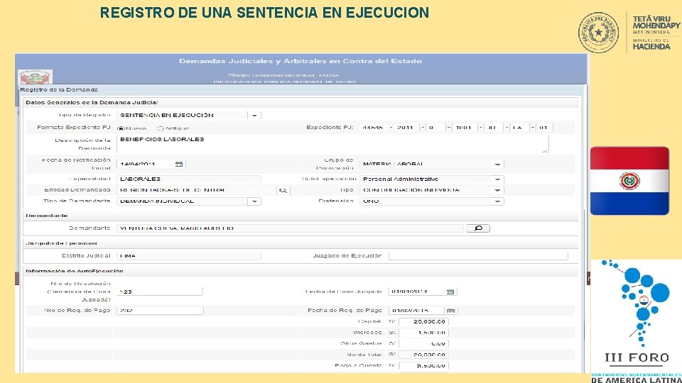 REGISTRO DE UNA SENTENCIA EN EJECUCION 