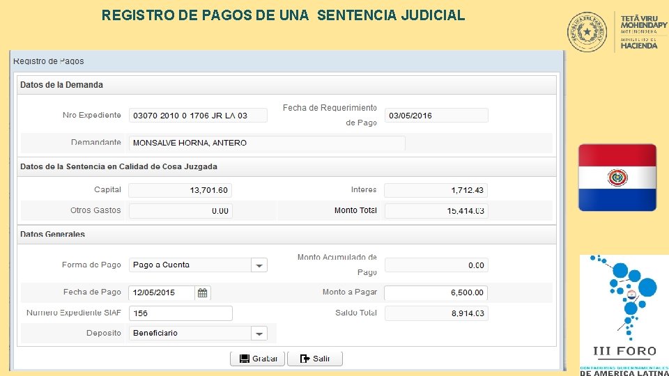 REGISTRO DE PAGOS DE UNA SENTENCIA JUDICIAL 