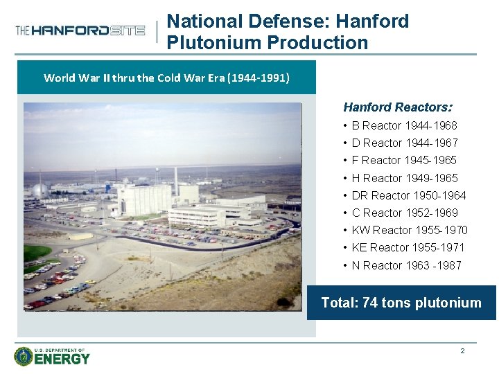 National Defense: Hanford Plutonium Production World War II thru the Cold War Era (1944