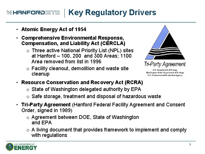Key Regulatory Drivers • Atomic Energy Act of 1954 • Comprehensive Environmental Response, Compensation,