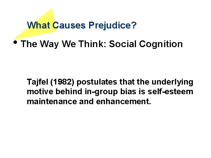 What Causes Prejudice? • The Way We Think: Social Cognition Tajfel (1982) postulates that