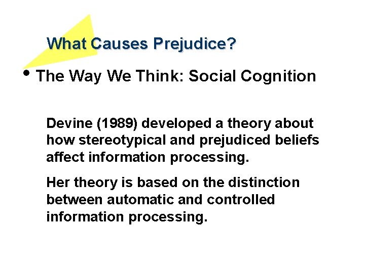 What Causes Prejudice? • The Way We Think: Social Cognition Devine (1989) developed a