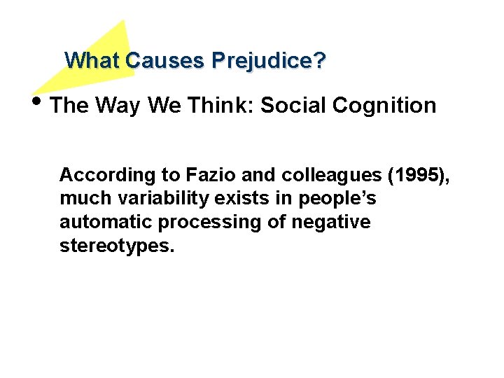 What Causes Prejudice? • The Way We Think: Social Cognition According to Fazio and