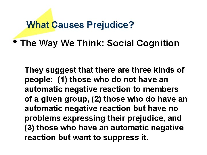 What Causes Prejudice? • The Way We Think: Social Cognition They suggest that there