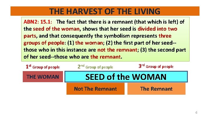 THE HARVEST OF THE LIVING ABN 2: 15. 1: The fact that there is