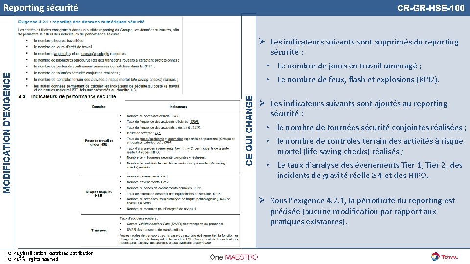 CR-GR-HSE-100 Ø Les indicateurs suivants sont supprimés du reporting sécurité : • Le nombre