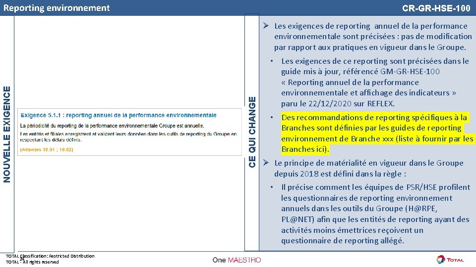 TOTAL Classification: Restricted Distribution 24 TOTAL - All rights reserved CR-GR-HSE-100 CE QUI CHANGE