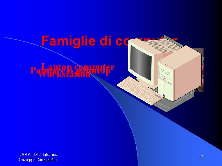 Famiglie di computer Laptopo computer Palmare palmtop Workstation TAAA 1043 tutor ins. Giuseppe Campanella
