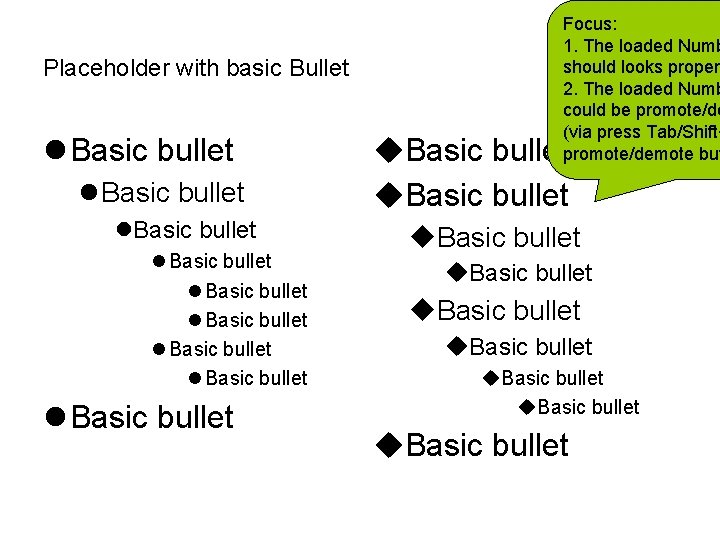 Placeholder with basic Bullet Basic bullet Basic bullet Basic bullet Focus: 1. The loaded
