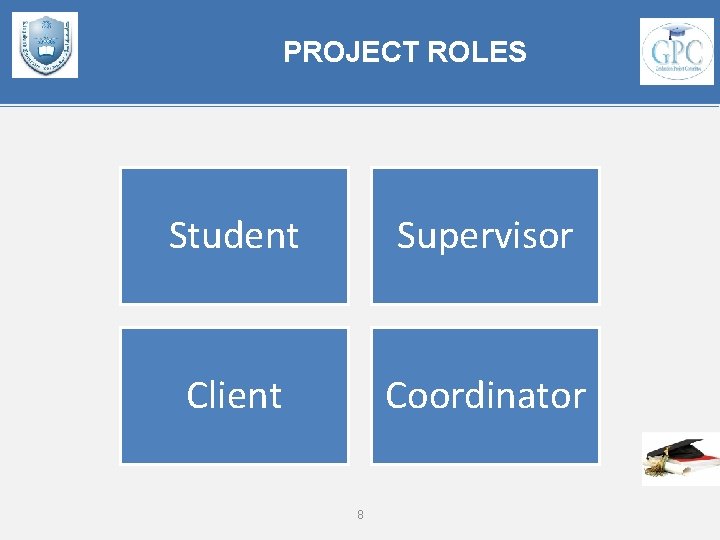 PROJECT ROLES Student Supervisor Client Coordinator 8 